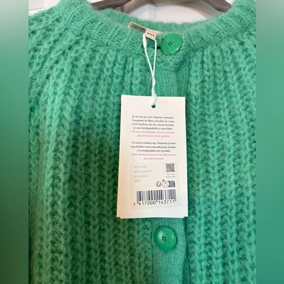 Sézane Emile Cardigan Bright Green - Size XXS - NWT - Picture 3 of 6